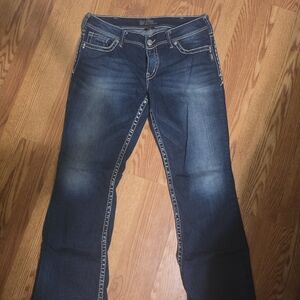 Silver- Dark Blue Women's Jeans with Contrast Stitching